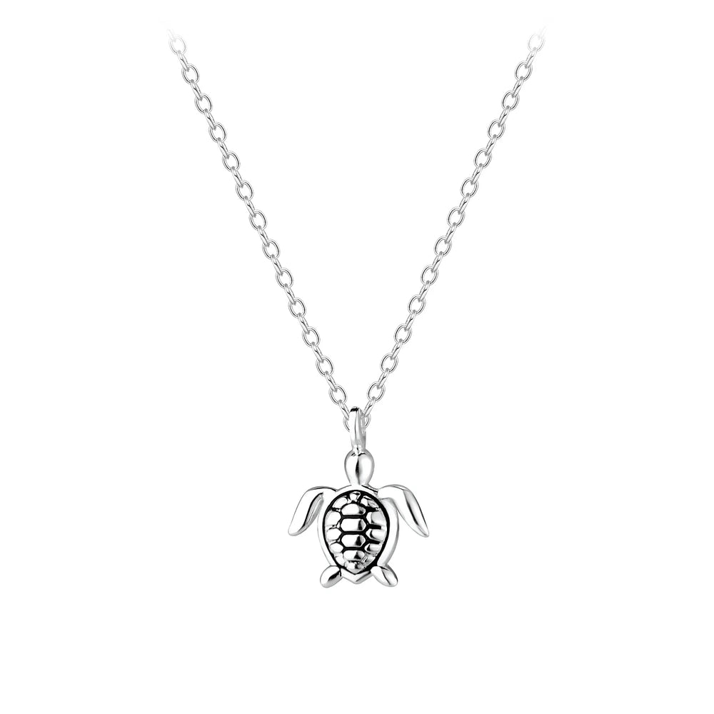 Sterling Silver Turtle Necklace Black Enamel - The Coral