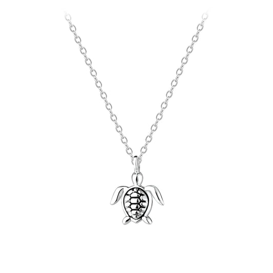 Sterling Silver Turtle Necklace Black Enamel - The Coral