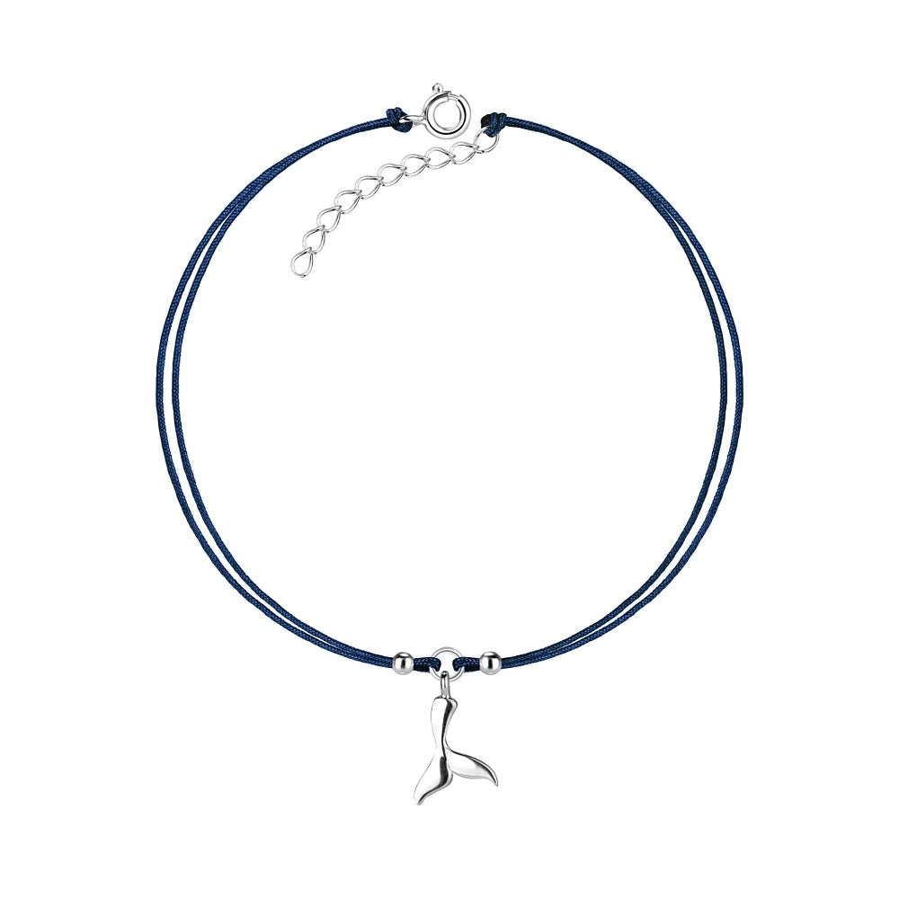 Sterling Silver Whale Tail Cord Anklet - The Claire