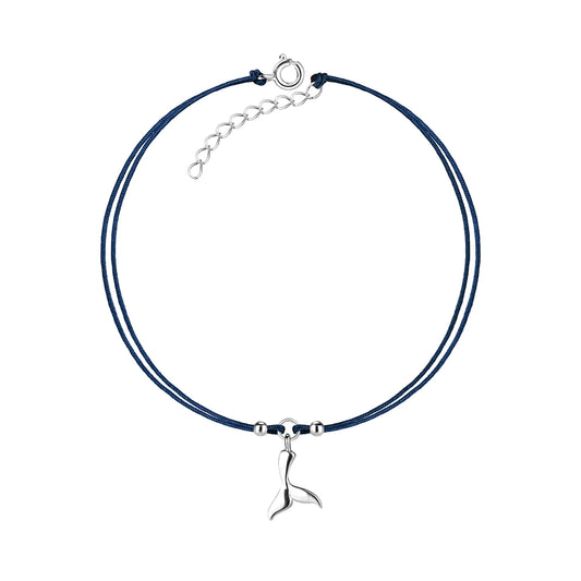 Sterling Silver Whale Tail Cord Anklet - The Claire