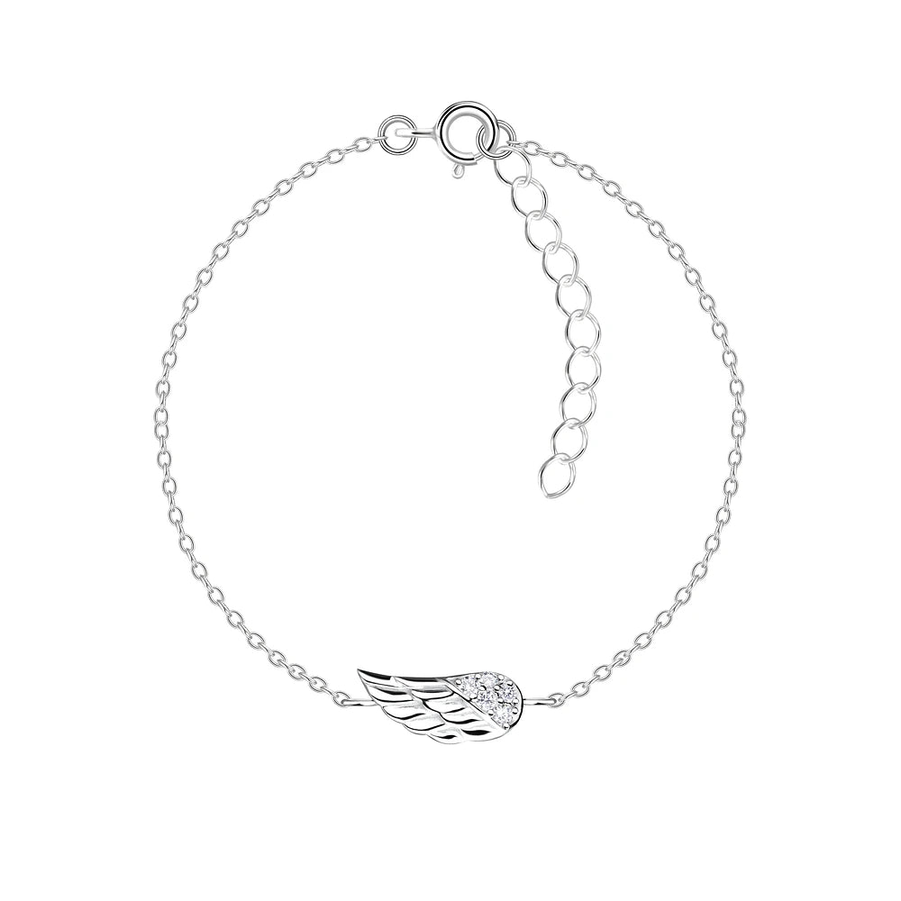 Sterling Silver Wing Bracelet CZ Stone - The Yuko