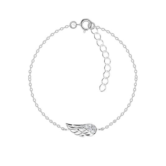 Sterling Silver Wing Bracelet CZ Stone - The Yuko