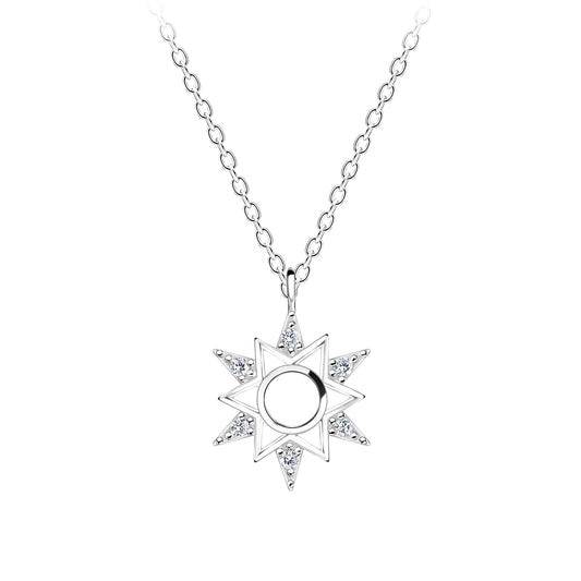 Sterling Silver Sun Necklace CZ Stone - The Aurora