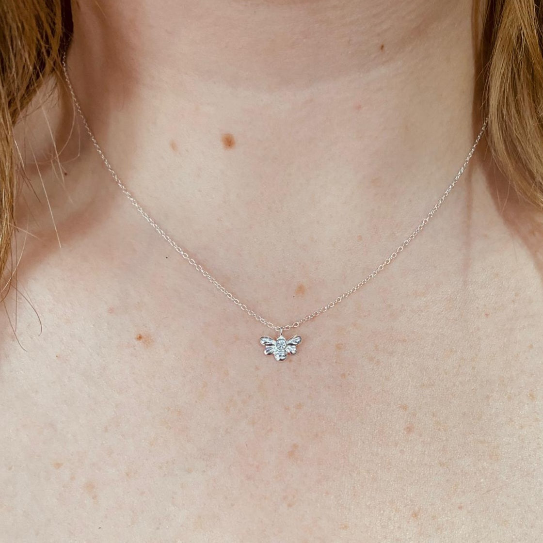 Sterling Silver Bee Necklace CZ Stone - The Melissa