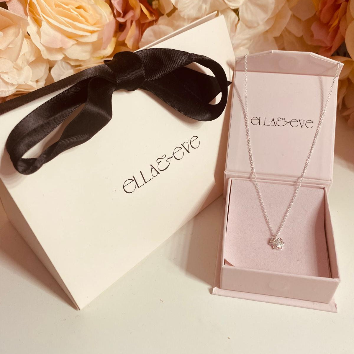 Sterling Silver Rose Flower Necklace CZ Stone - The Rosaline