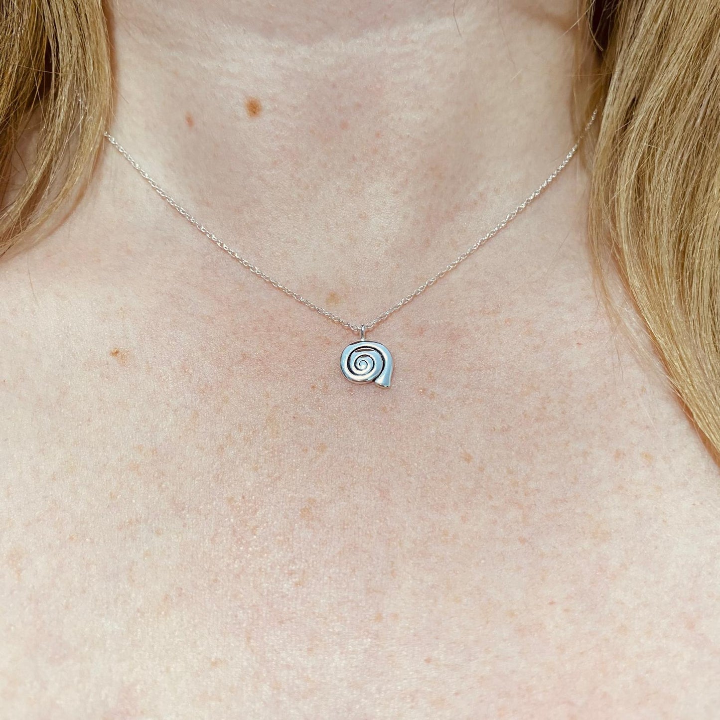 Sterling Silver Spiral Shell Necklace Black Enamel - The Xia