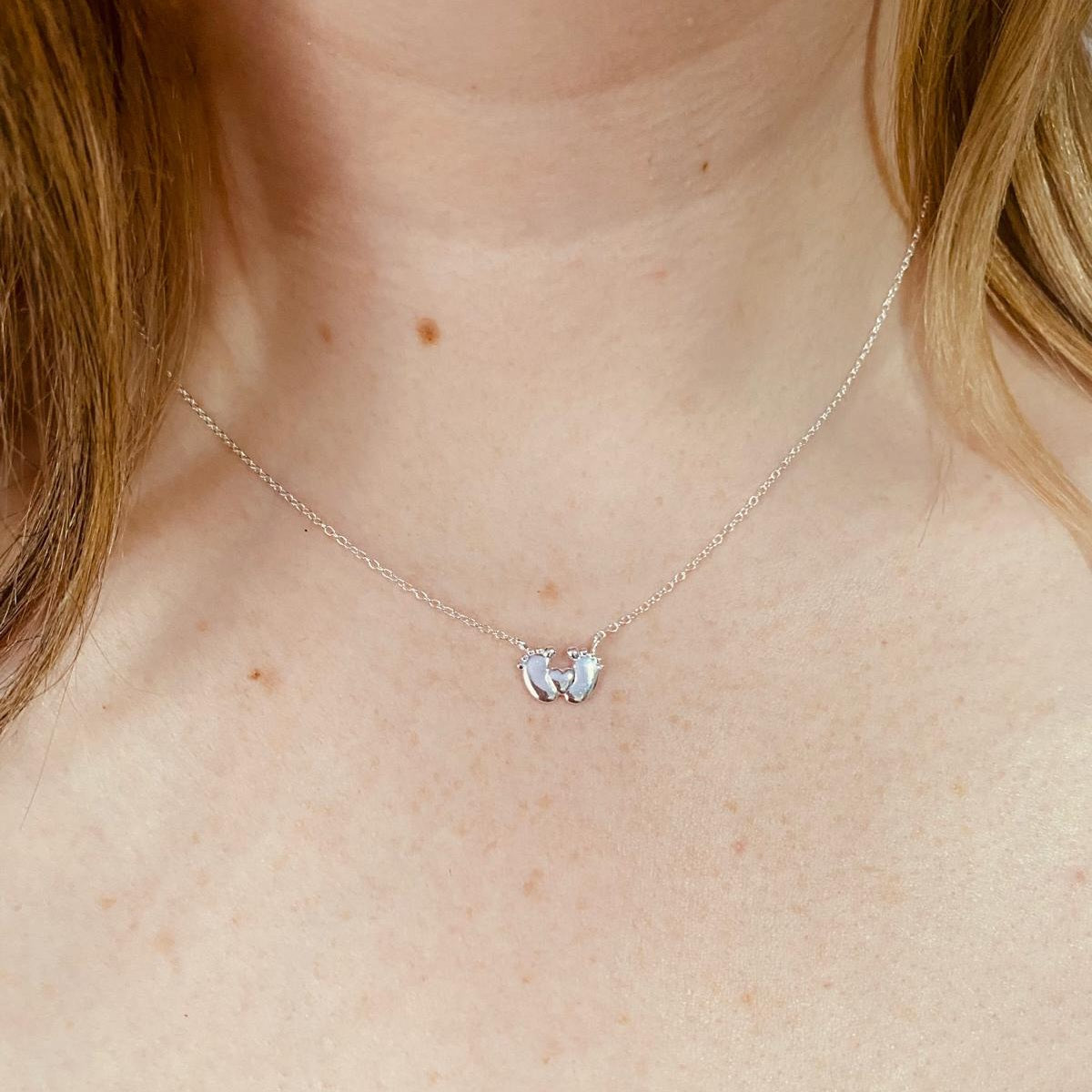 Sterling Silver Heart Foot Print Necklace - The Mama