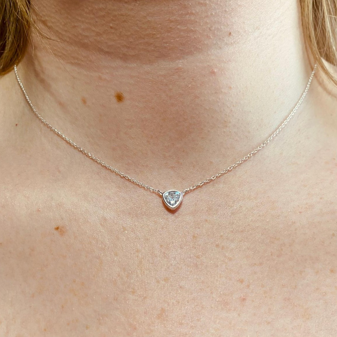 Sterling Silver Trillion Cut Necklace CZ Stone - The Kaur