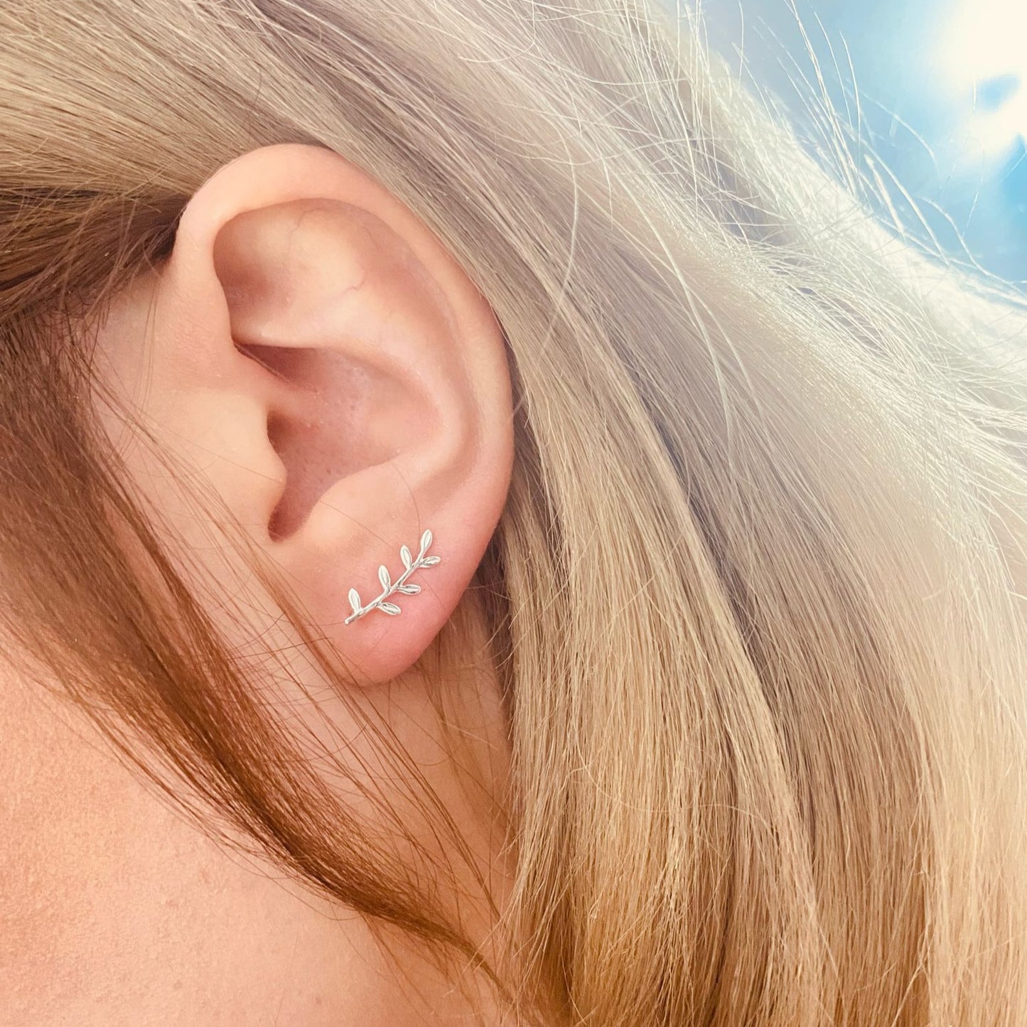 Sterling Silver Olive Leaf Climber Earrings - The Olive