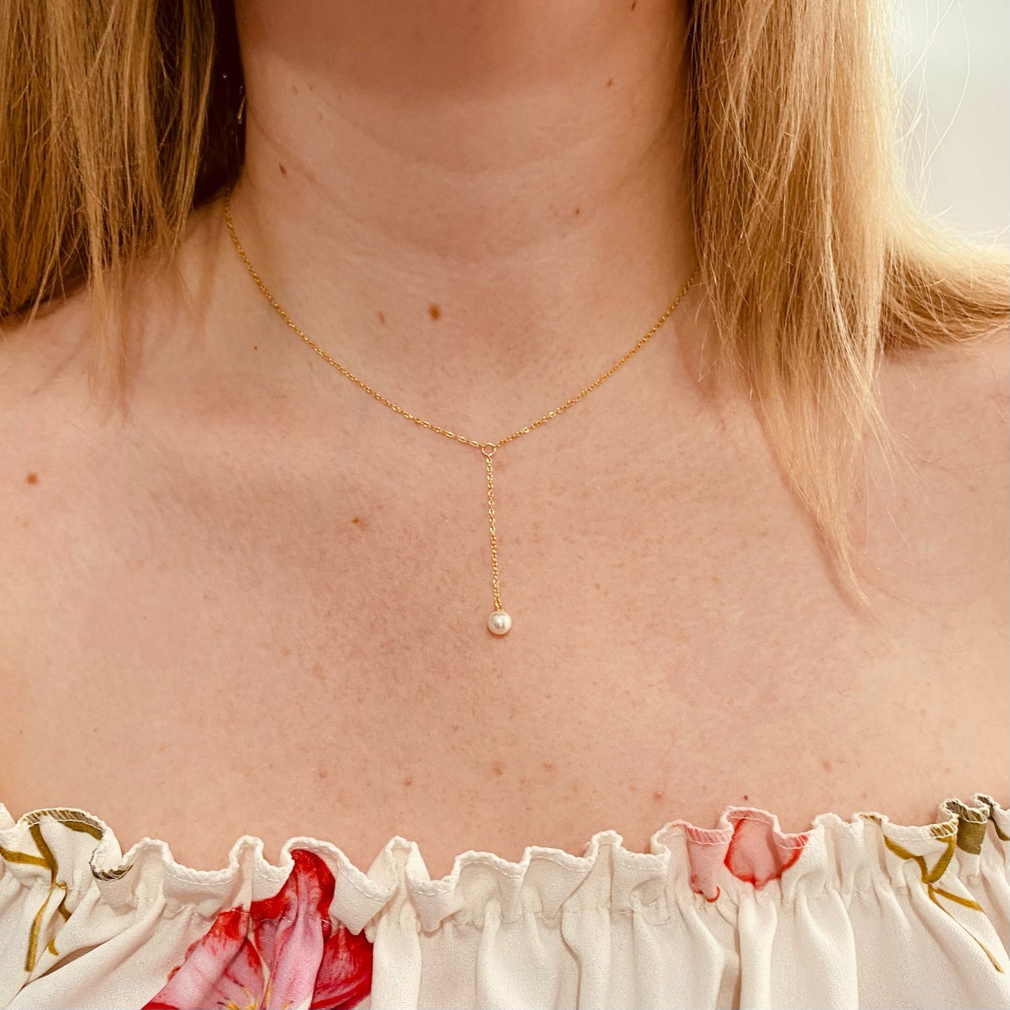 Gold Plated Sterling Silver Hanging Pearl Necklace - The Lilah