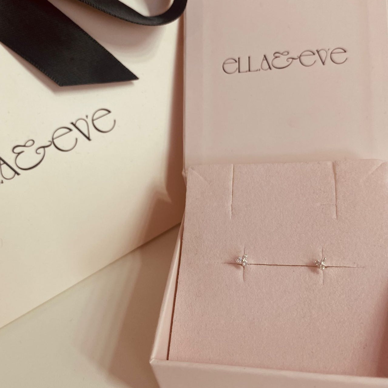 Sterling Silver Three Stone Stud Earrings CZ Stone - The Nova