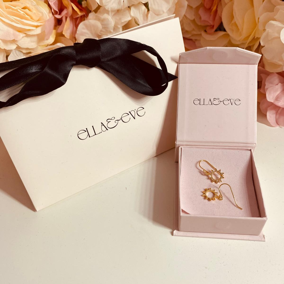 Gold Plated Sterling Silver Sun Dangle Earrings CZ Stone - The Aurelia