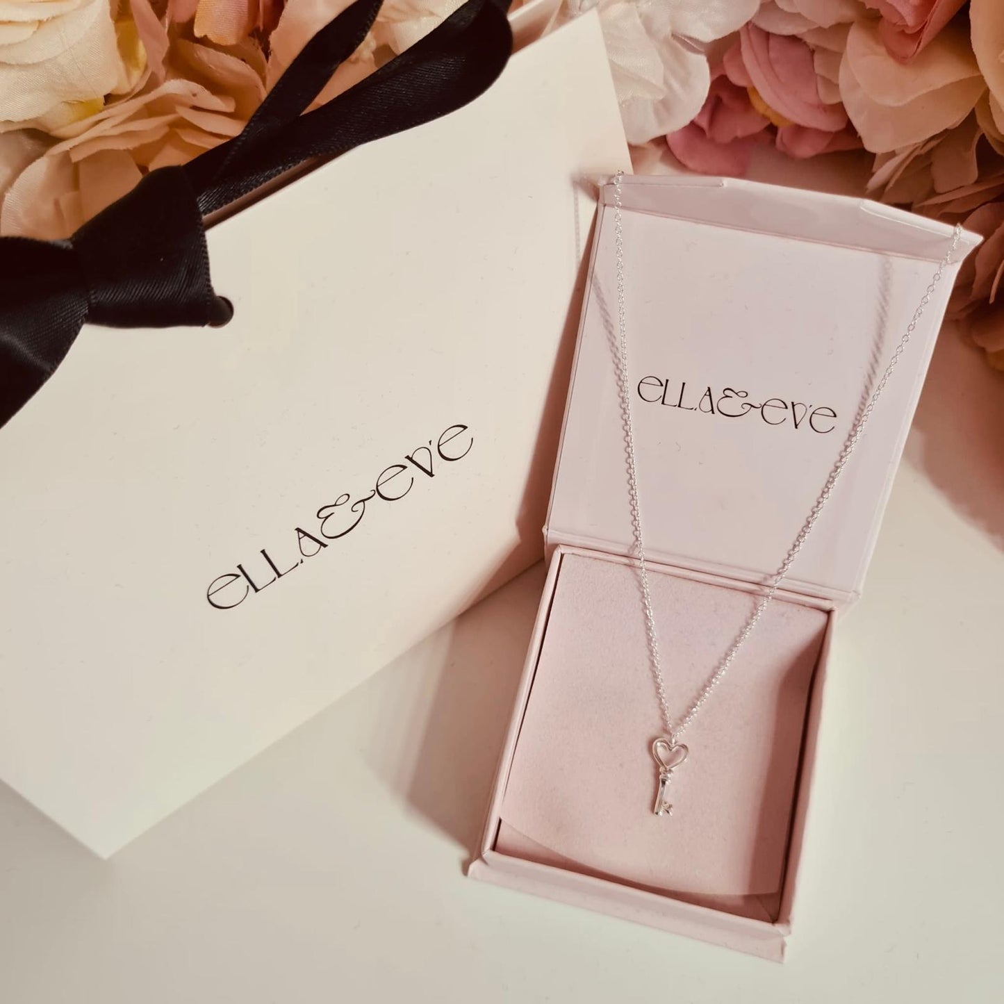 Sterling Silver Heart Key Necklace - The Gracie