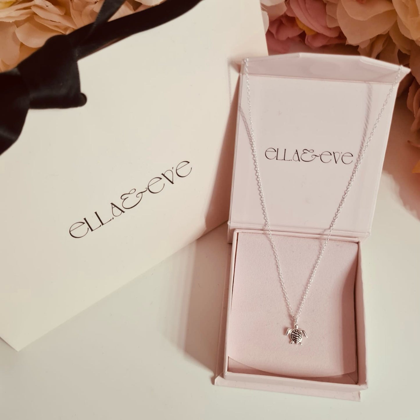 Sterling Silver Turtle Necklace Black Enamel - The Coral