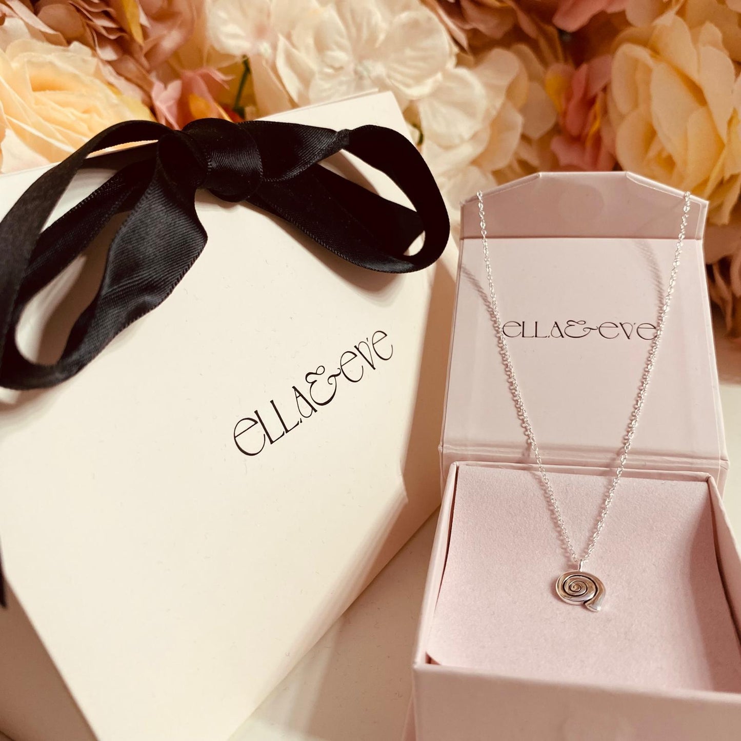 Sterling Silver Spiral Shell Necklace Black Enamel - The Xia