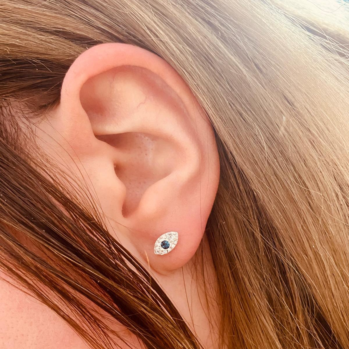 Sterling Silver Evil Eye Stud Earrings CZ Stone - The Beatrice