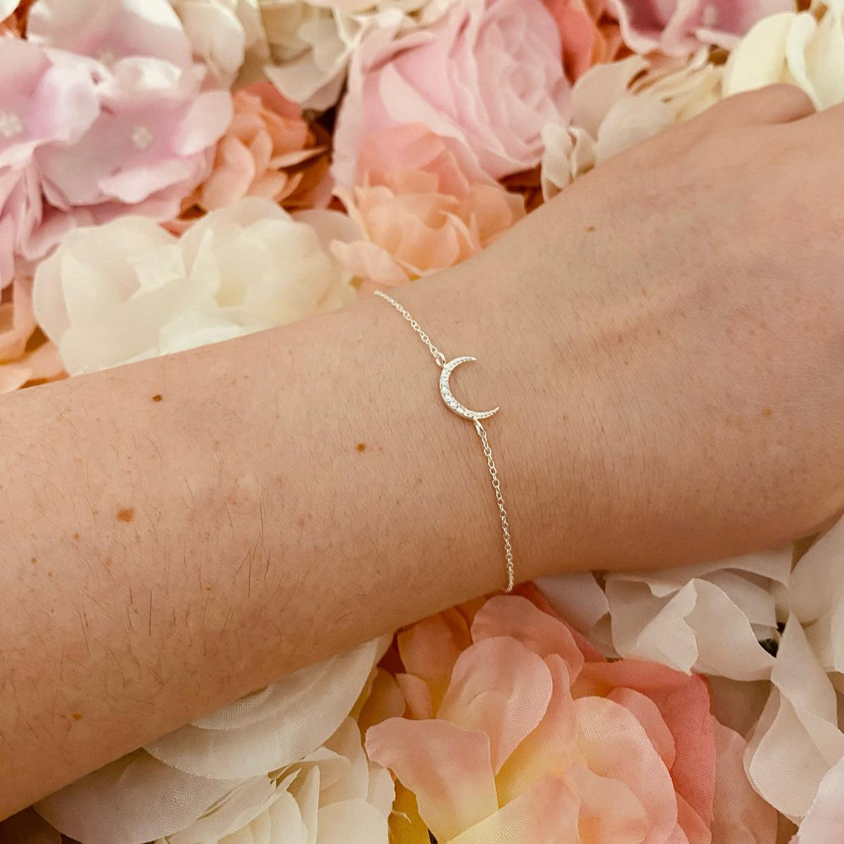 Sterling Silver Moon Bracelet CZ Stone - The Deva