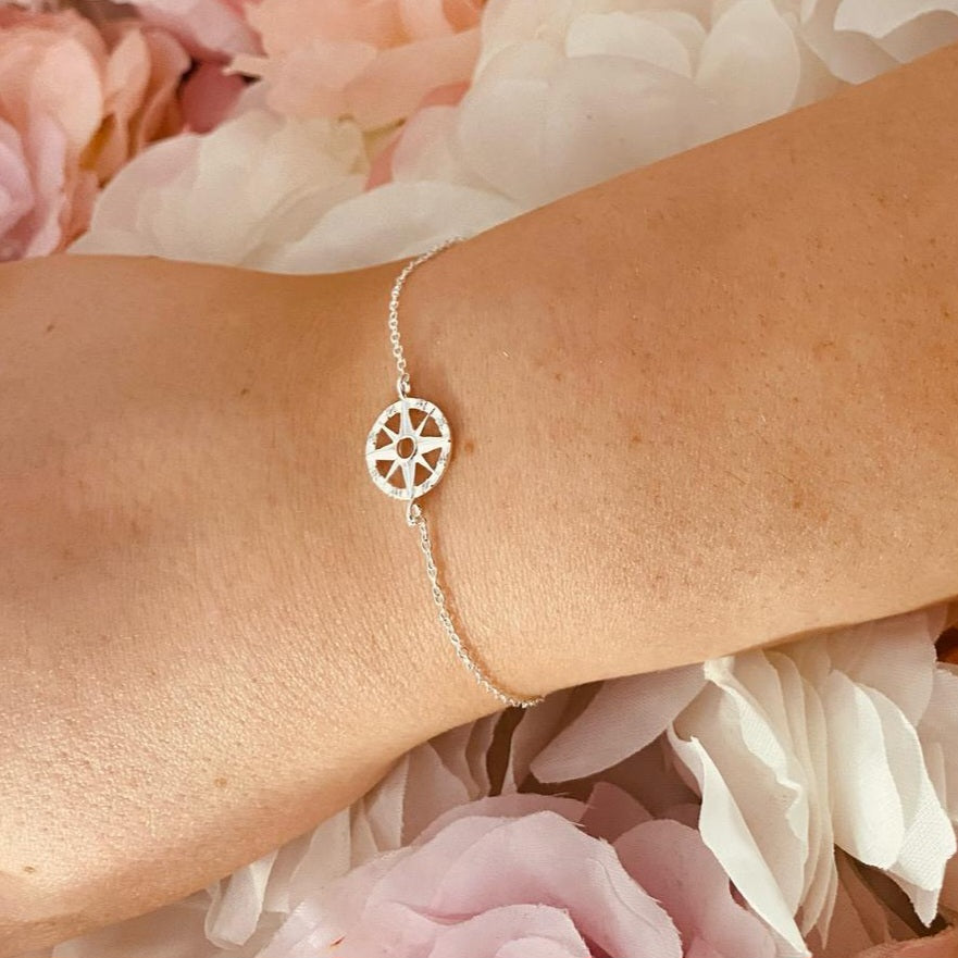 Sterling Silver Compass Bracelet CZ Stone - The Ulyssa