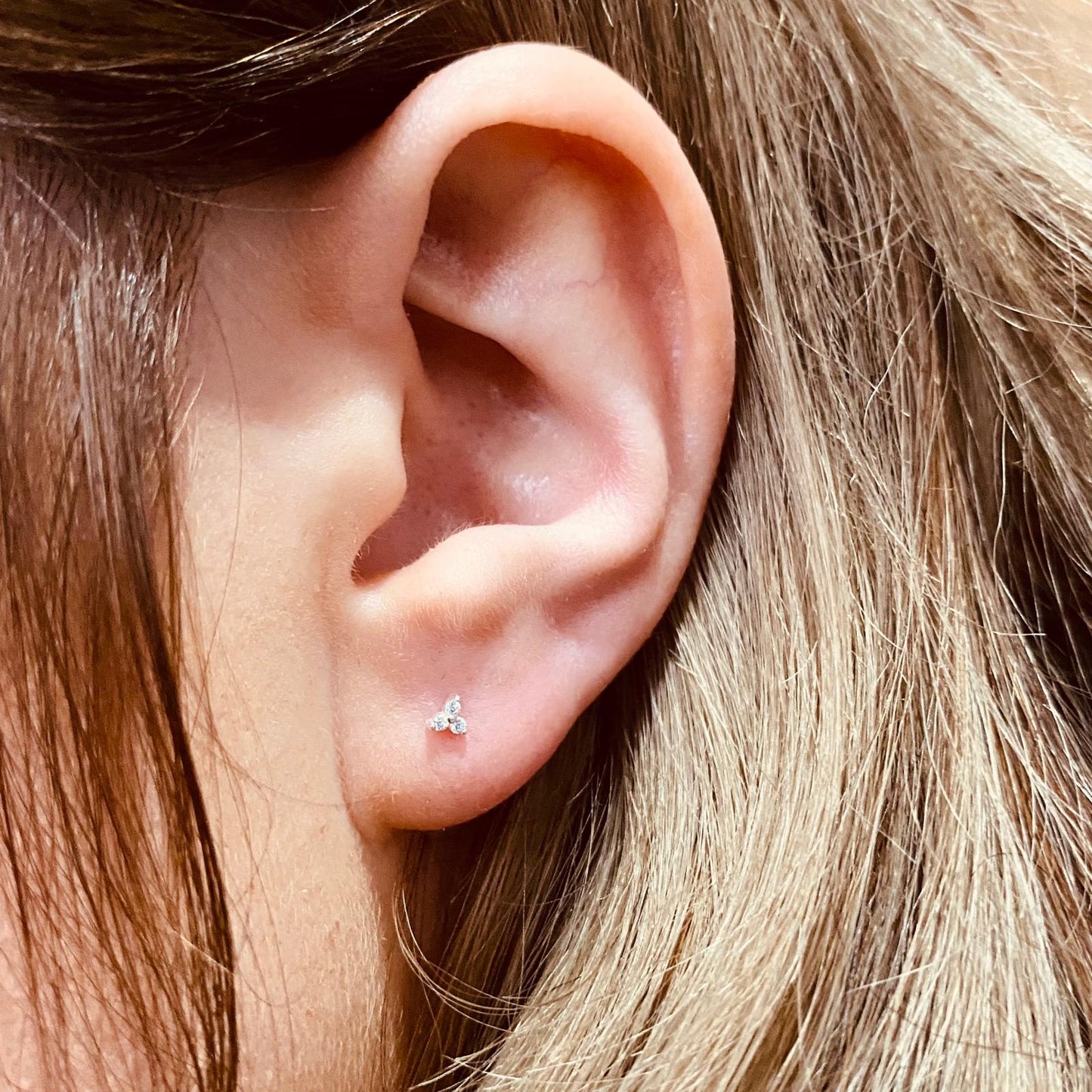 Sterling Silver Three Stone Stud Earrings CZ Stone - The Nova