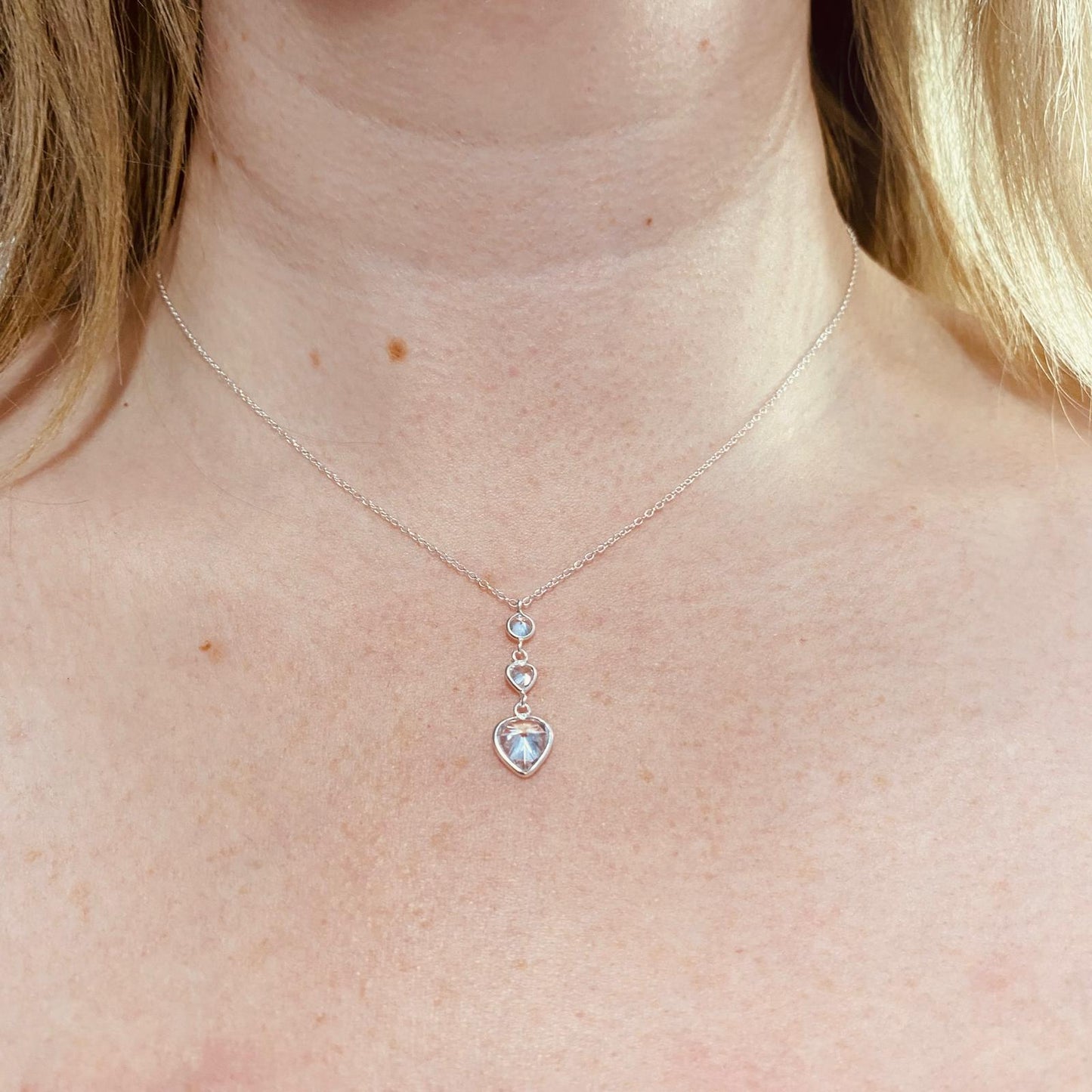 Sterling Silver Heart Necklace CZ Stone - The Amara