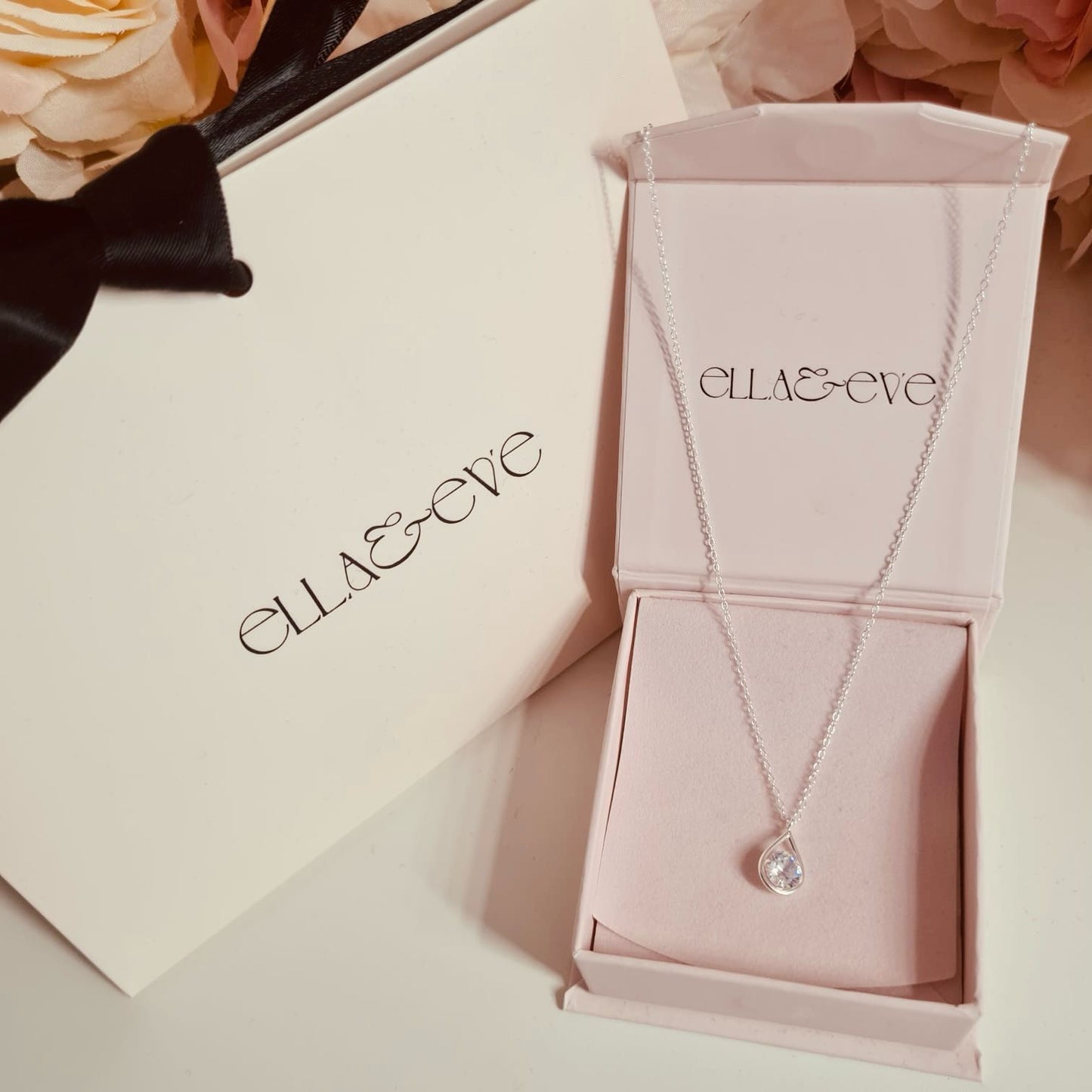 Sterling Silver Tear Drop Necklace CZ Stone - The Sarah