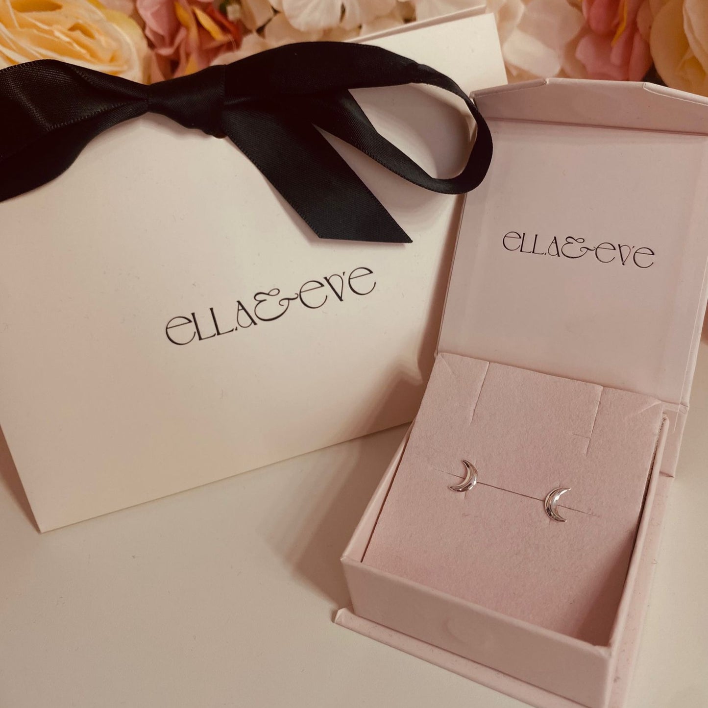 Sterling Silver Moon Stud Earrings - The Luna