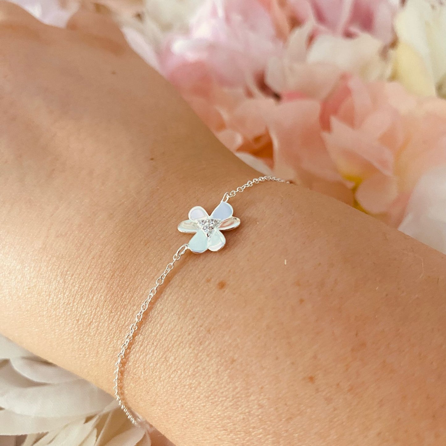Sterling Silver Flower Bracelet CZ Stone - The Fleur