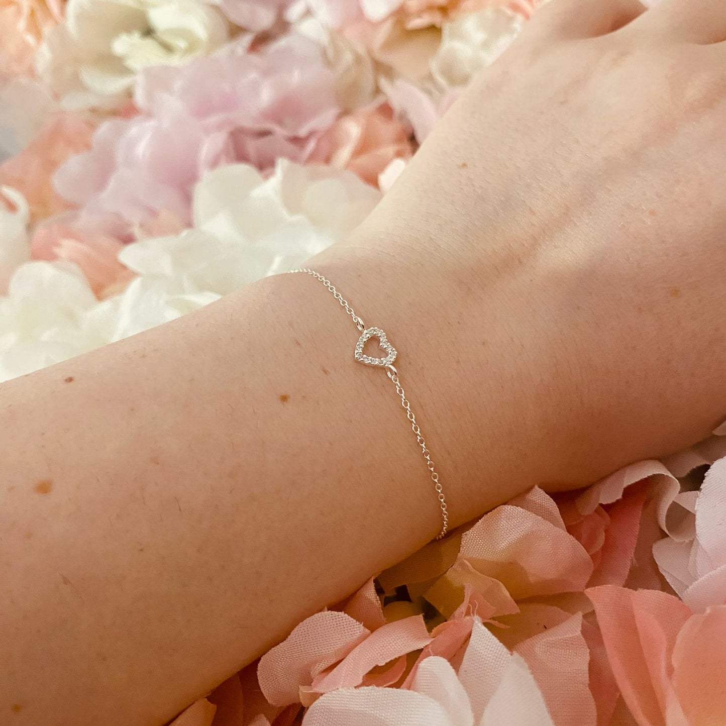 Sterling Silver Heart Bracelet CZ Stone - The Adelpha