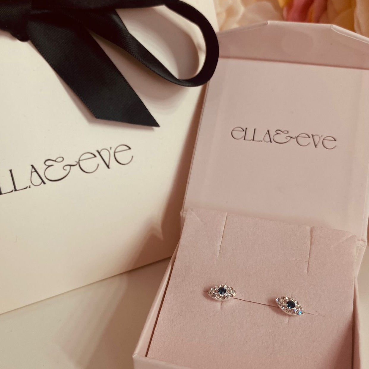 Sterling Silver Evil Eye Stud Earrings CZ Stone - The Beatrice