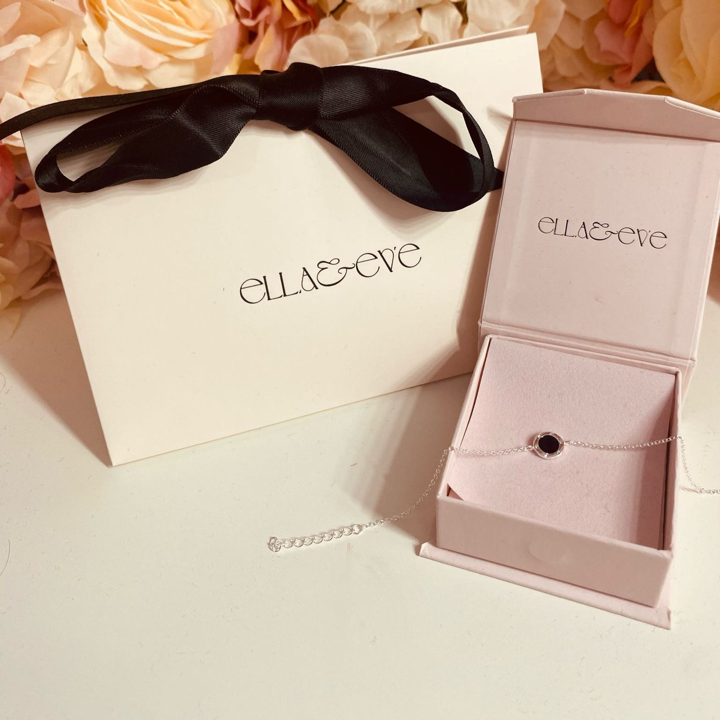 Sterling Silver Round Bracelet CZ Stone Black Enamel - The Sophia