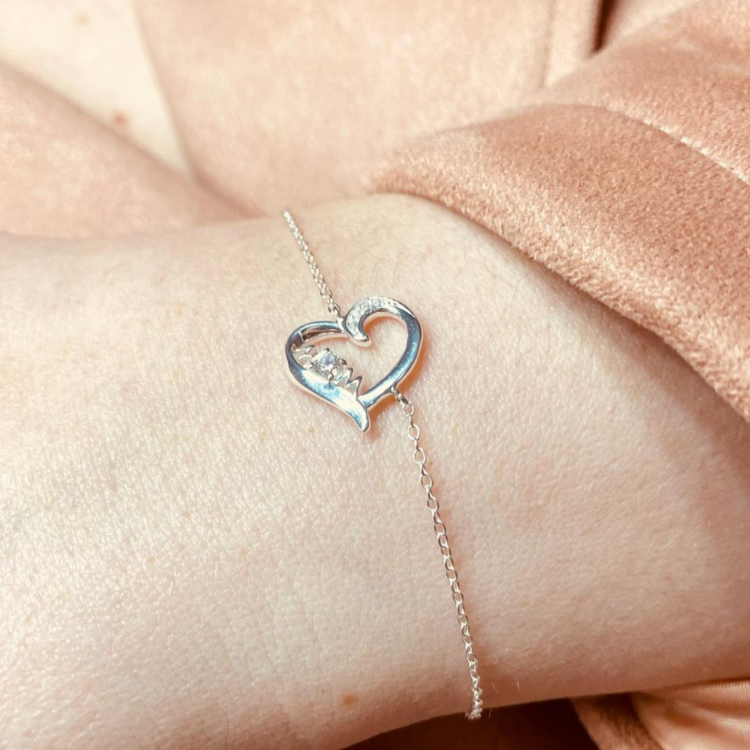 Sterling Silver Mum Heart Bracelet CZ Stone - The Penny