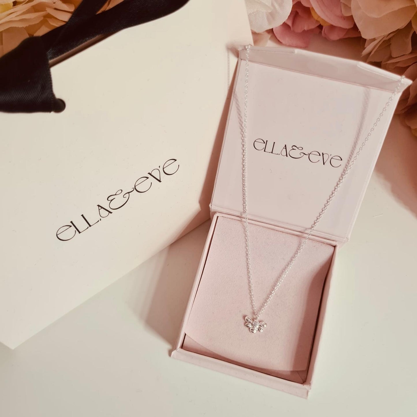 Sterling Silver Bee Necklace CZ Stone - The Melissa