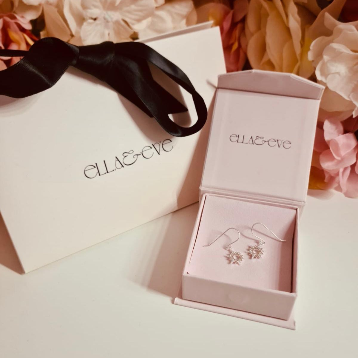 Sterling Silver Sun Dangle Earrings CZ Stone - The Aurora