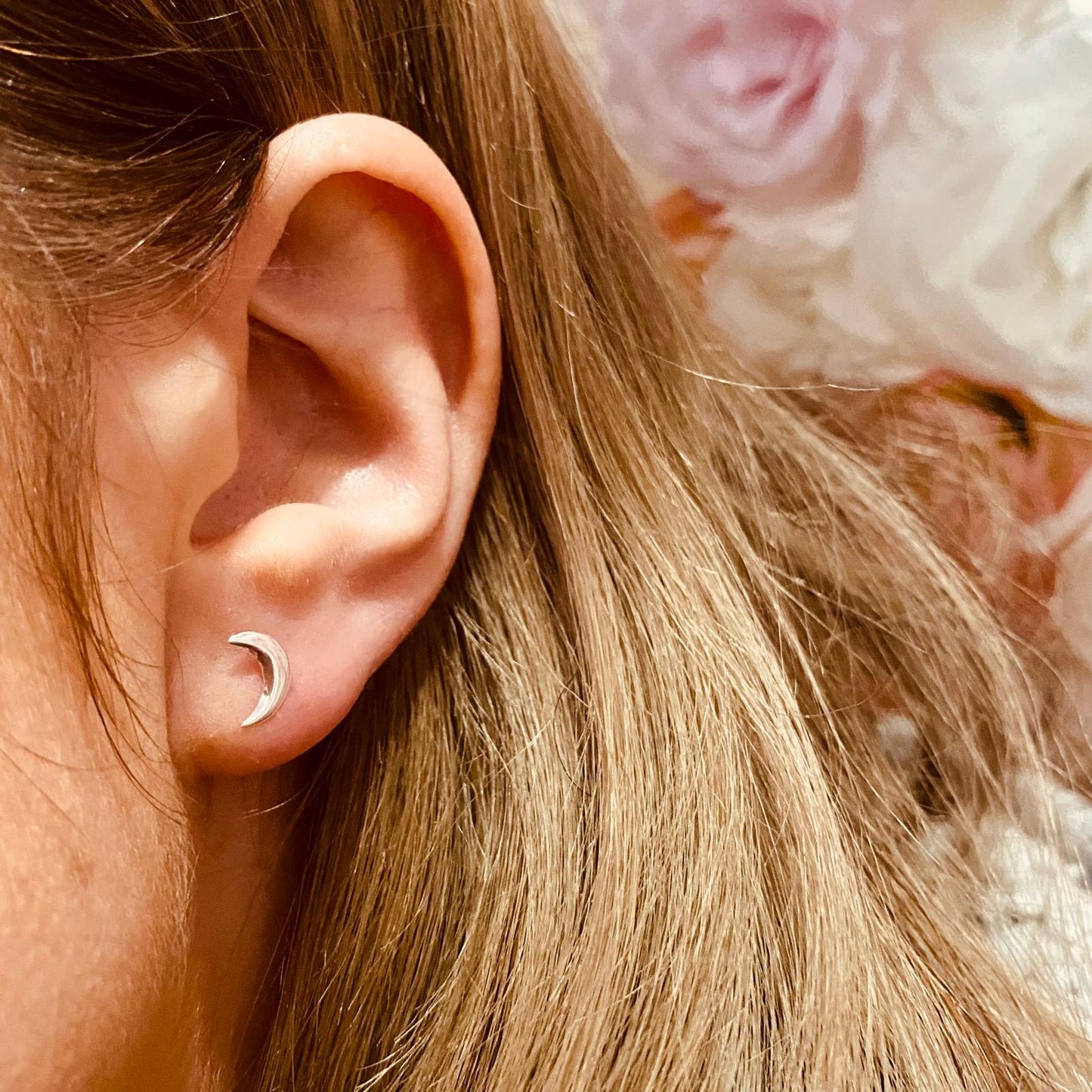 Sterling Silver Moon Stud Earrings - The Luna