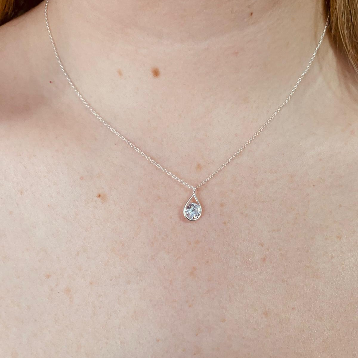 Sterling Silver Tear Drop Necklace CZ Stone - The Sarah