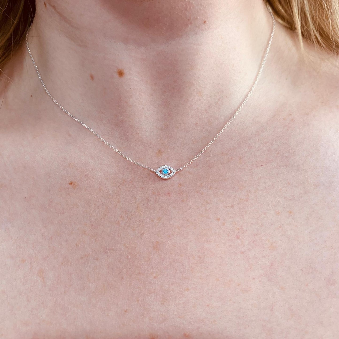 Sterling Silver Evil Eye Necklace CZ Stone - The Beatrice