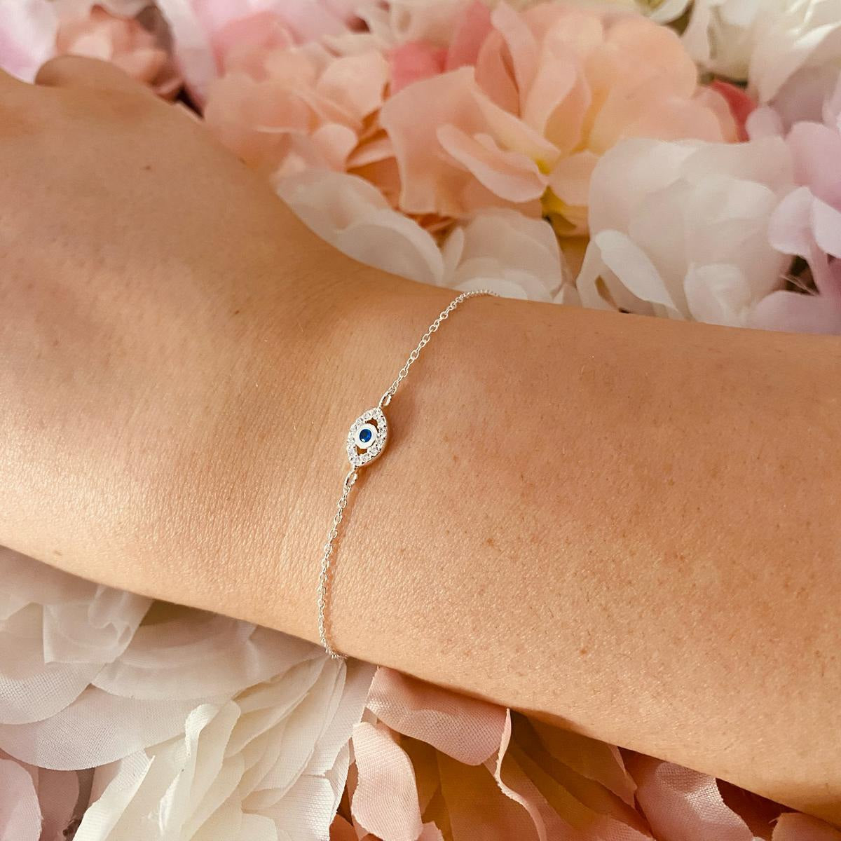Sterling Silver Evil Eye Bracelet CZ Stone - The Beatrice