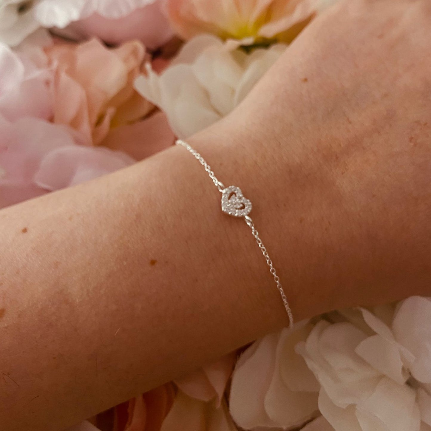 Sterling Silver Heart Bracelet CZ Stone - The Zara