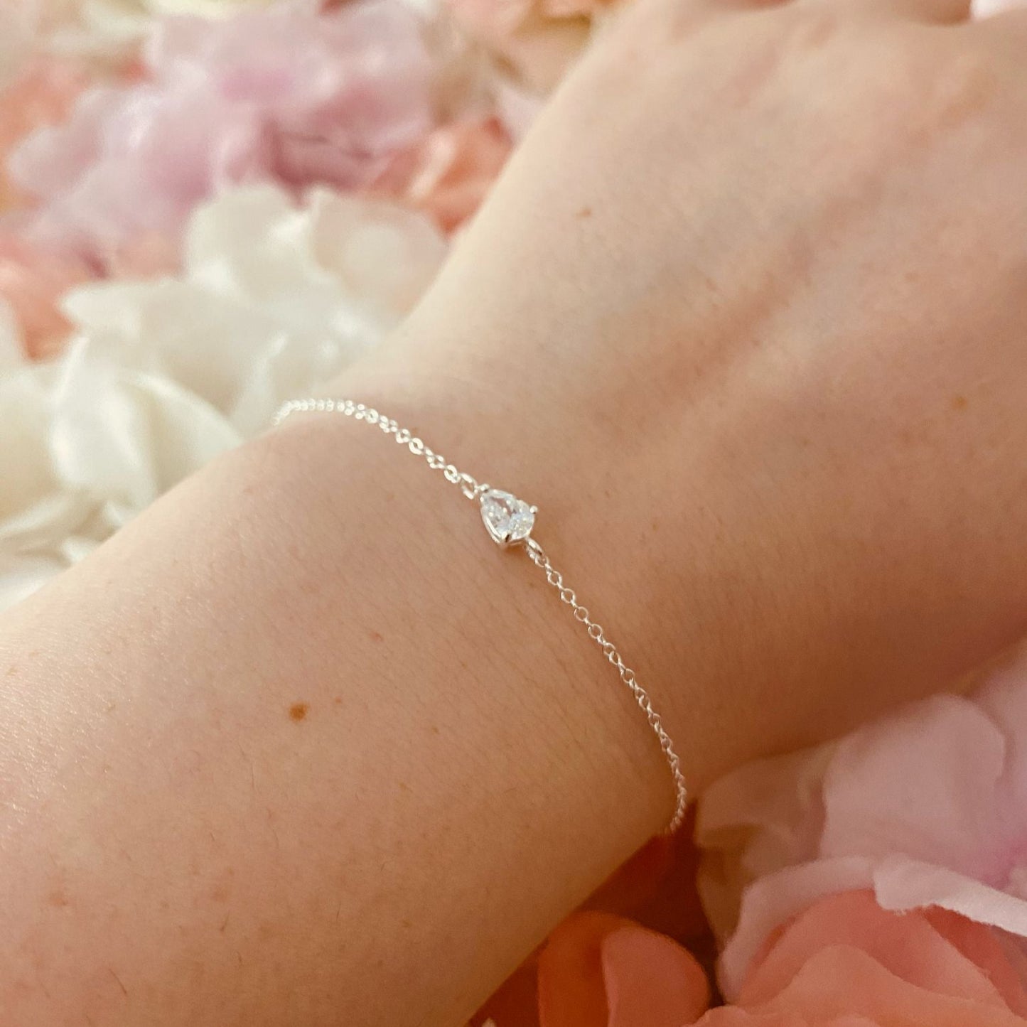 Sterling Silver Pear Bracelet CZ Stone - The Safta